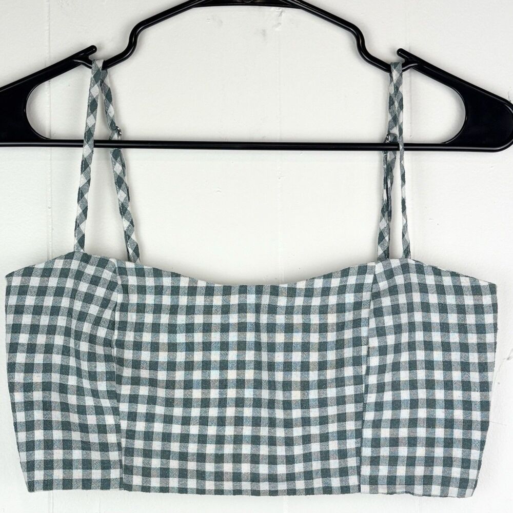 Brandy Melville Crop Top Summer Cali Girl Green Buffalo Check Plaid, One Size